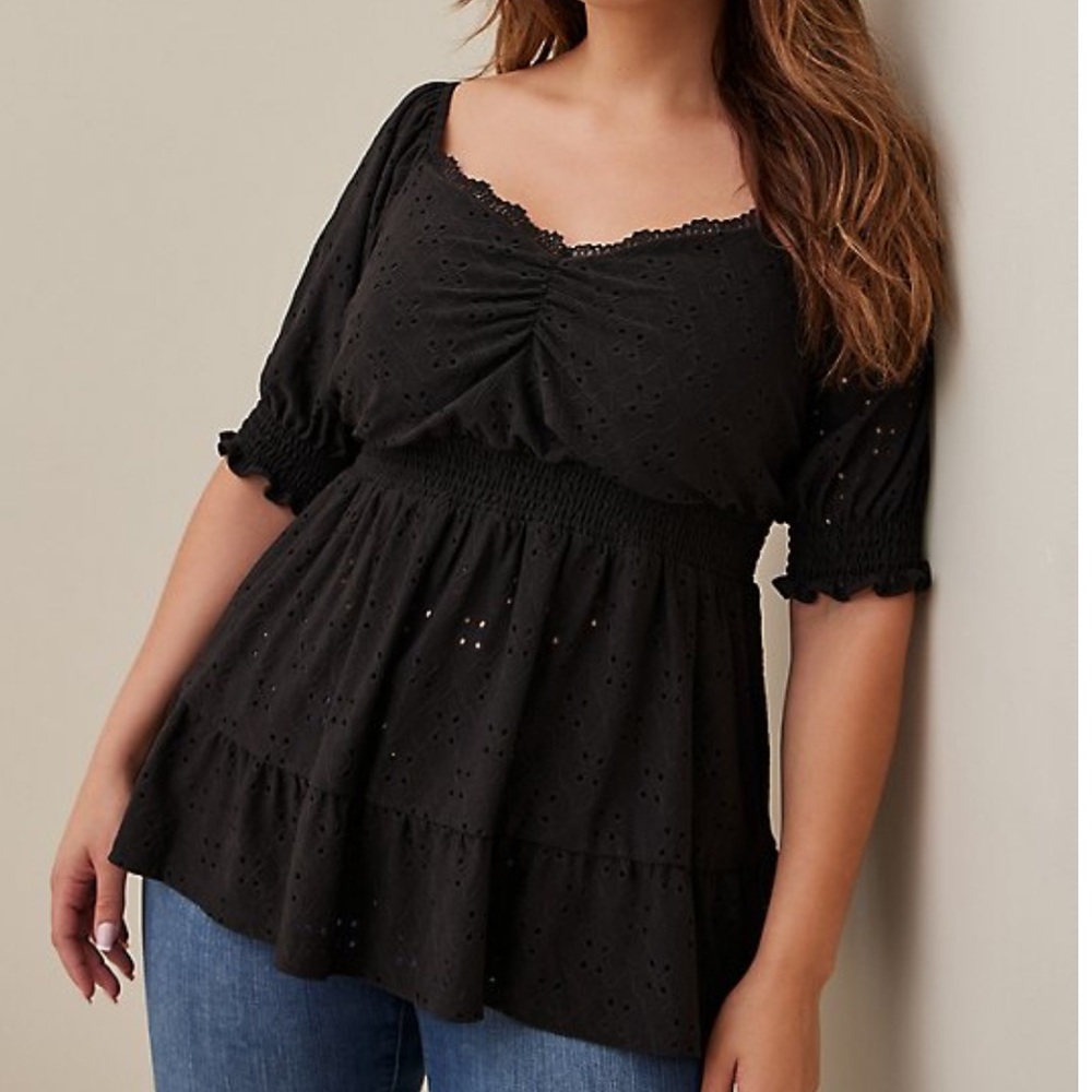 16-TORRID Size 3 NWT Black Eyelet Babydoll Shirt